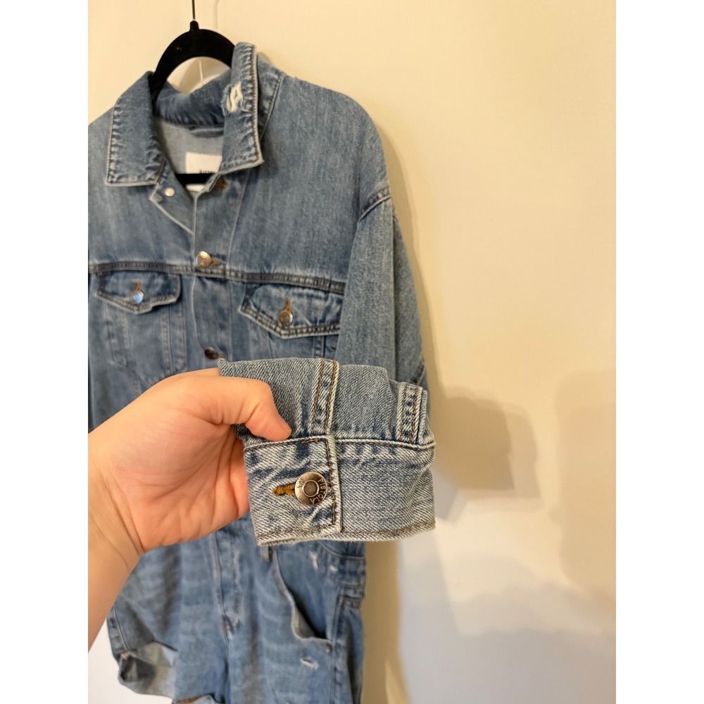 Pistola Denim Romper Medium Wash Blue Long Sleeve Distressed Utility Large - Picture 6 of 7